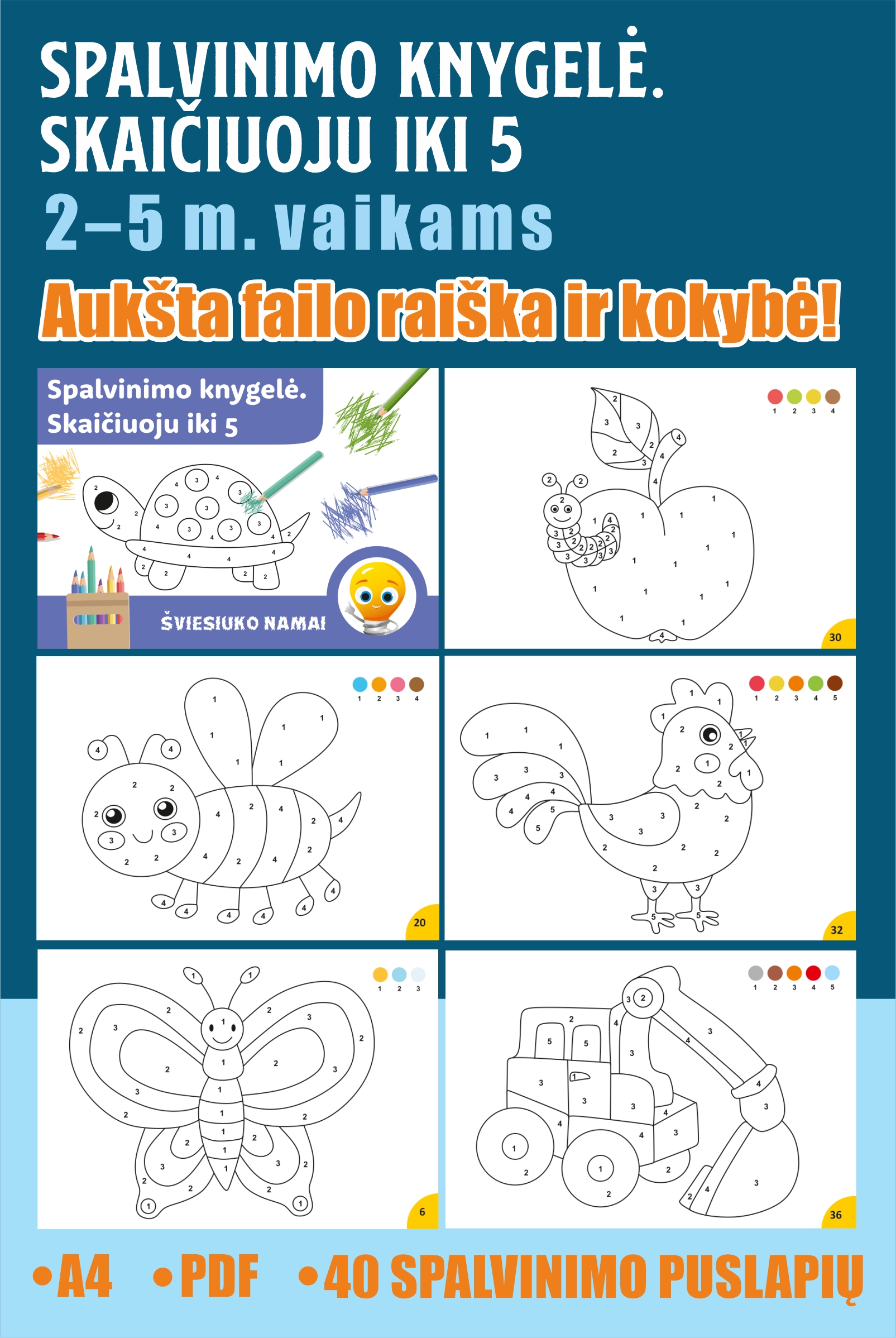 „Spalvinimo knygelė. Skaičiuoju iki 5“