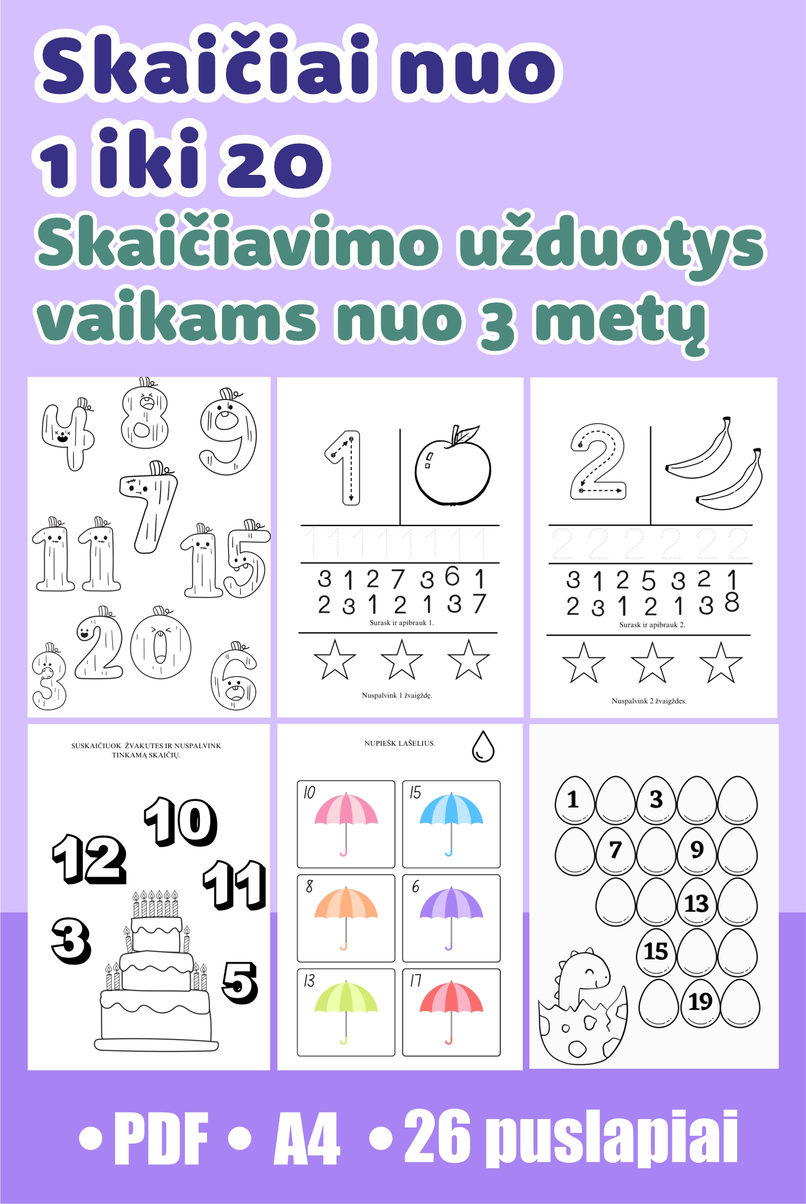 Skaičiavimo užduotys vaikams „Skaičiai nuo 1 iki 20“