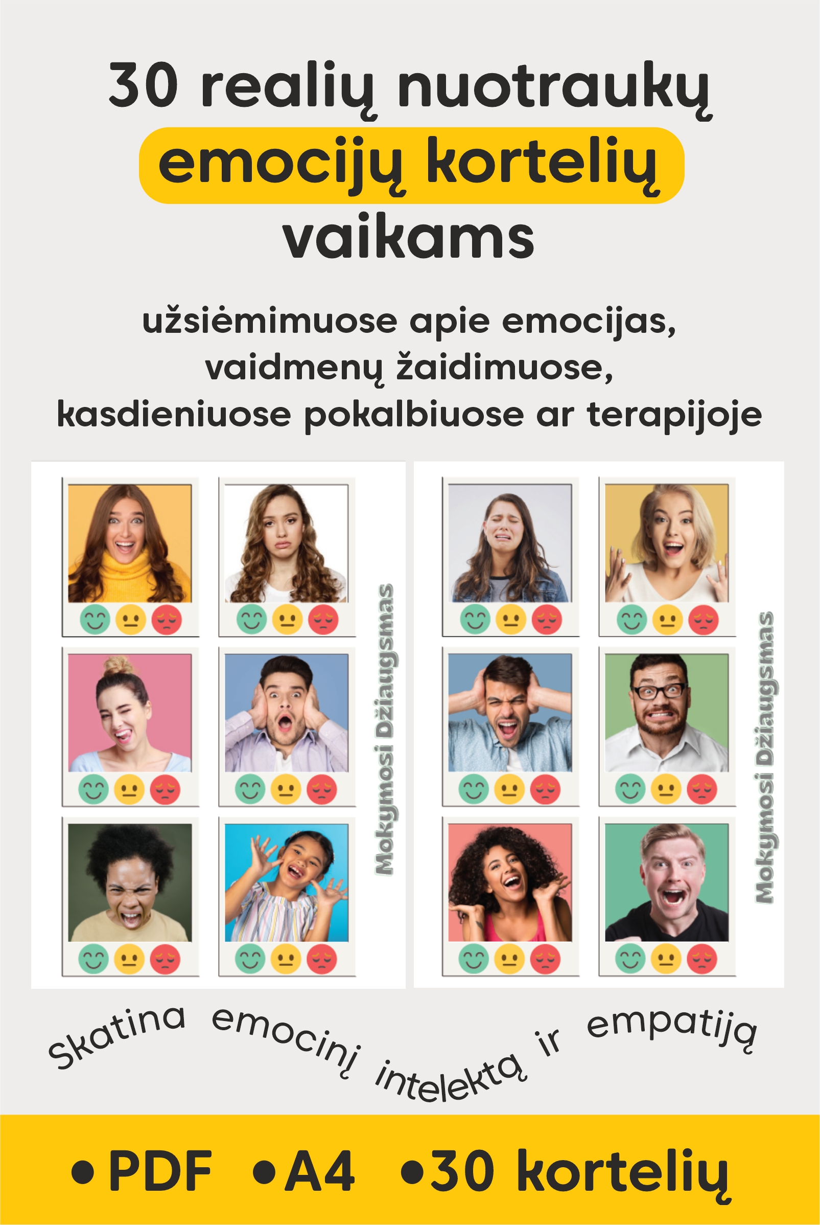 emocijų nuotraukų kortelės