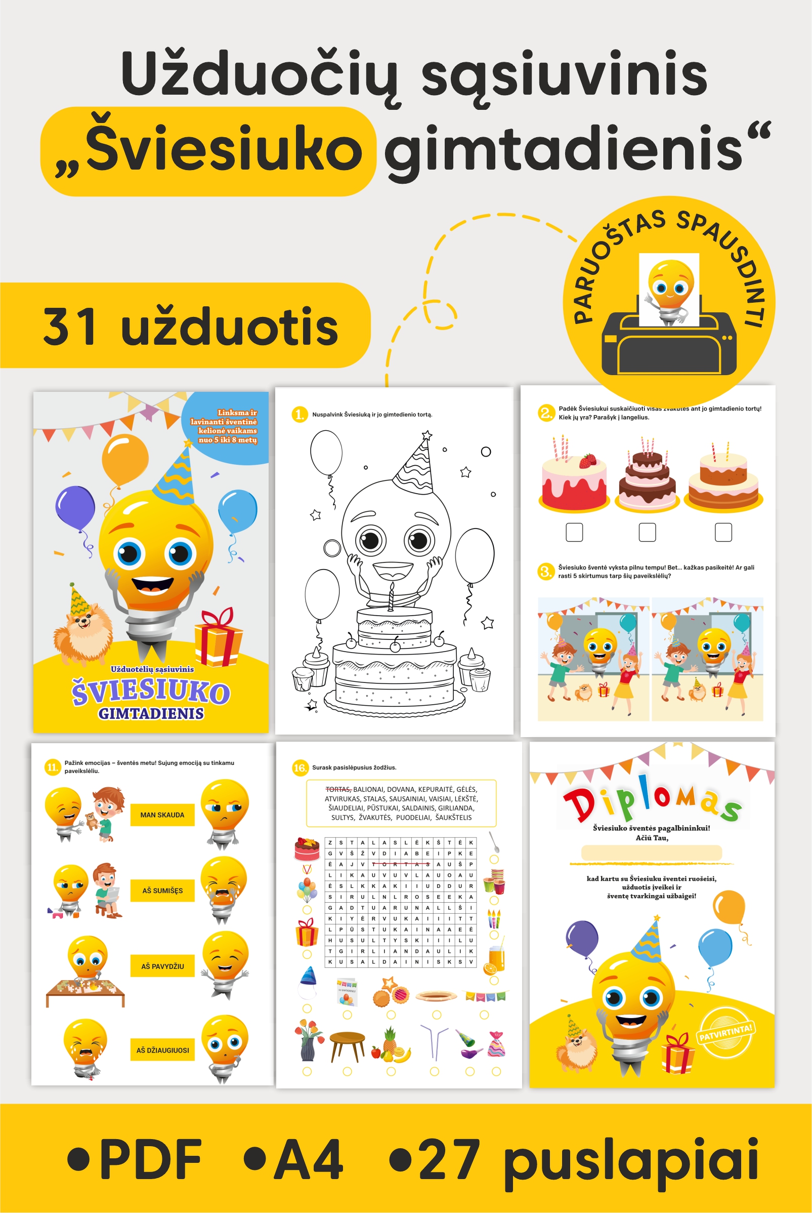 Užduočių sąsiuvinis „Šviesiuko gimtadienis“