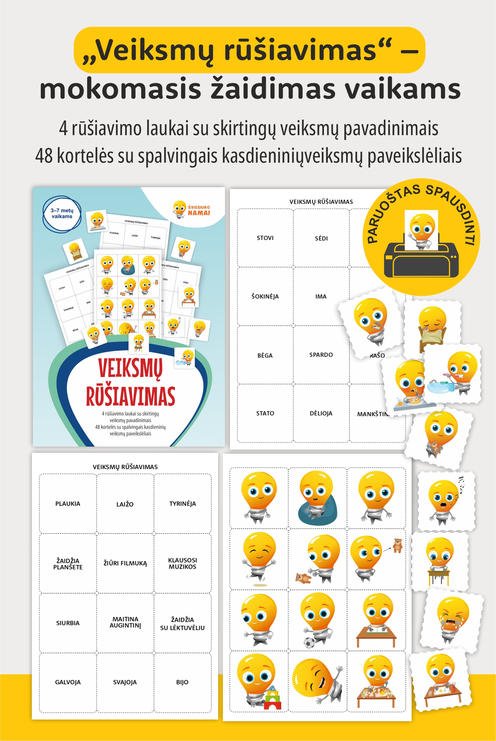 „Veiksmų rūšiavimas“ – mokomasis žaidimas vaikams