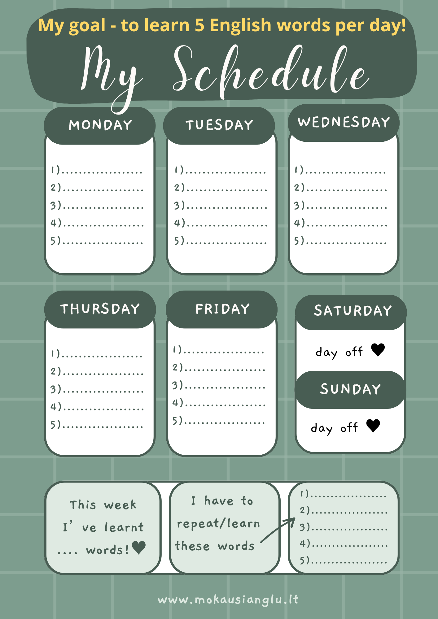 Tvarkaraštis angliškų žodžių mokymuisi