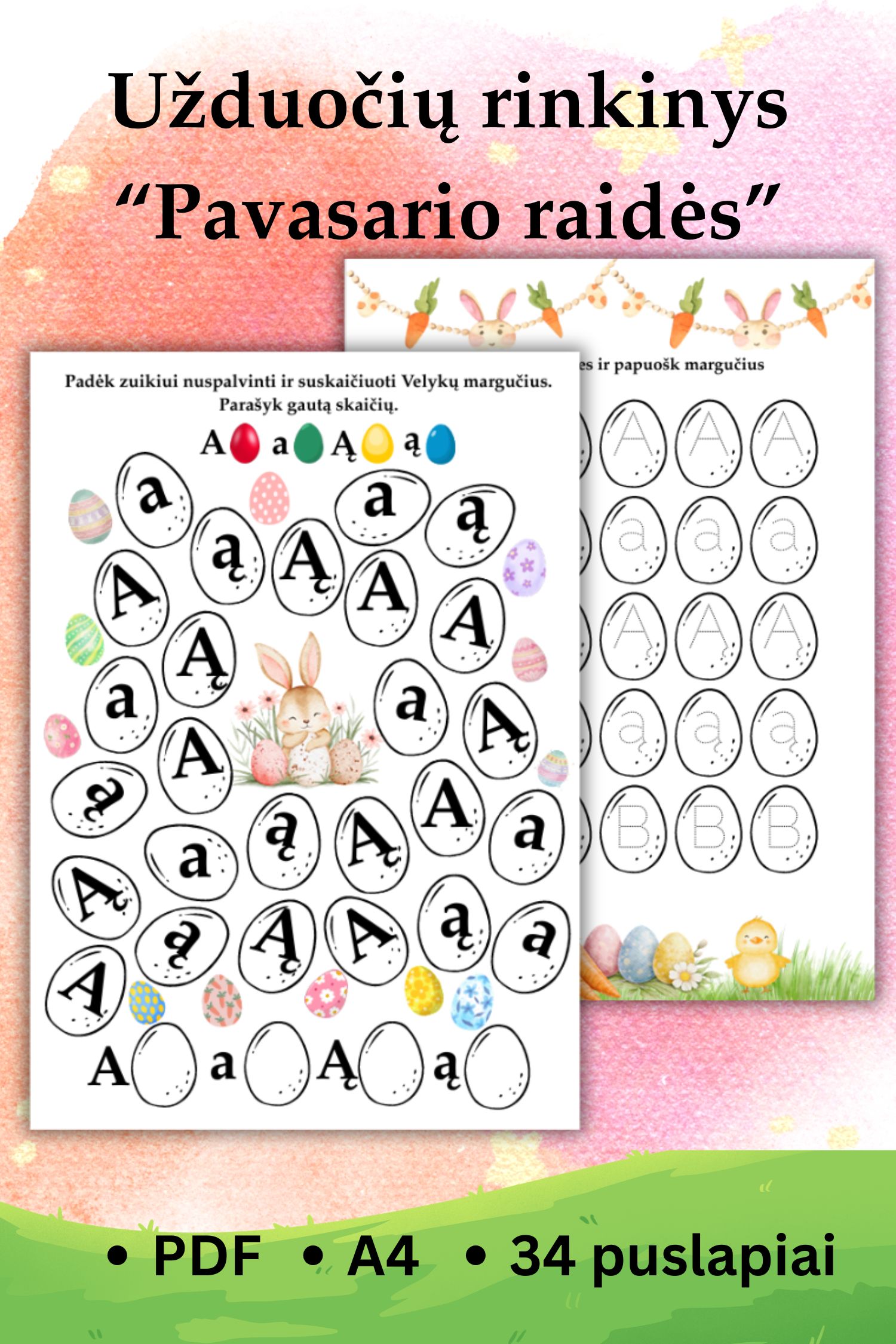 Užduočių rinkinys „Pavasario raidės“, (PDF)