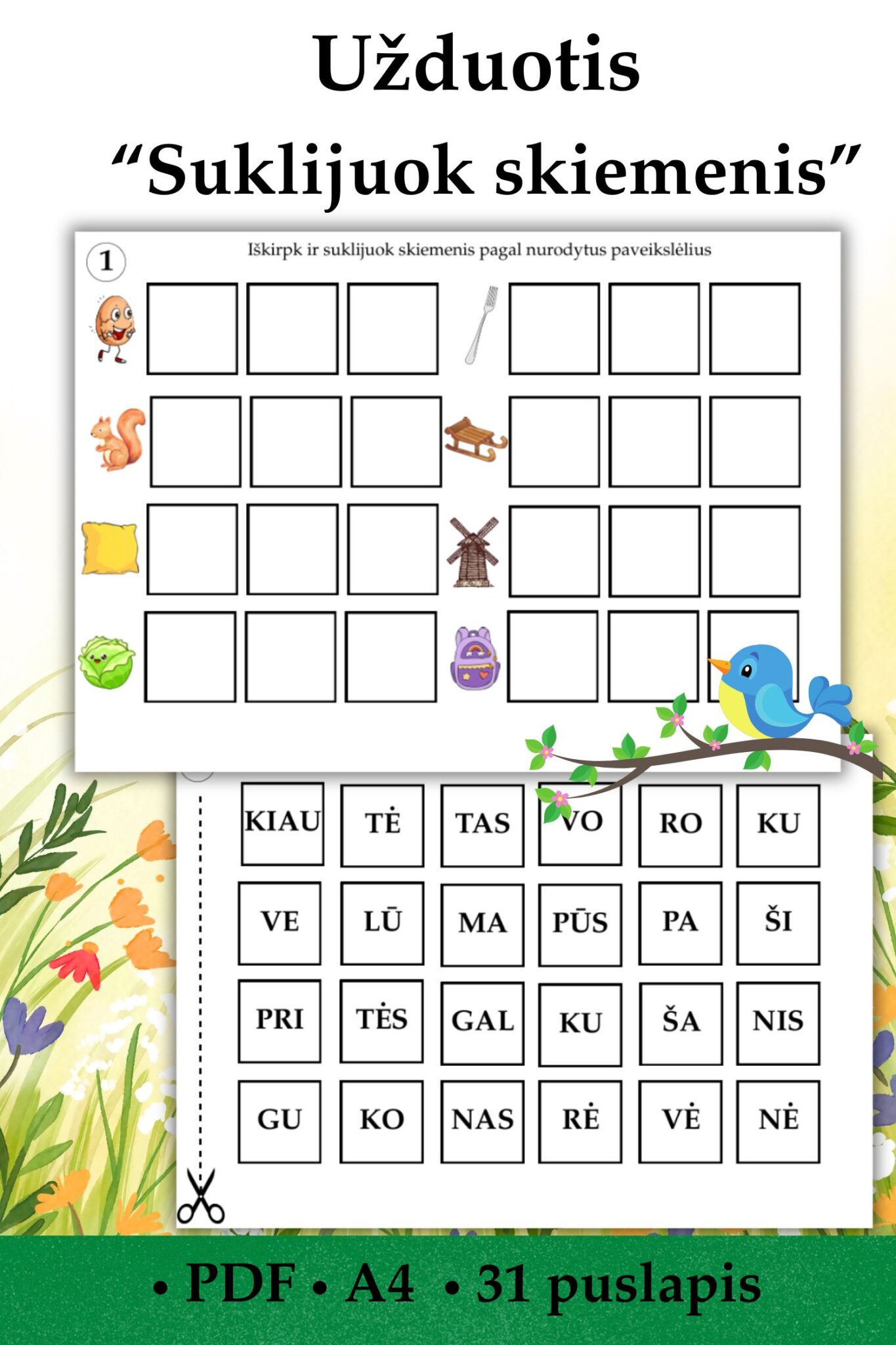 Užduotys „Suklijuok skiemenis“ (PDF)