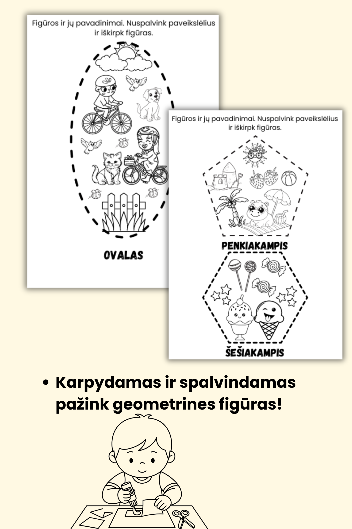 Karpymo užduotys „Pažink geometrines figūras“, PDF - Image 2