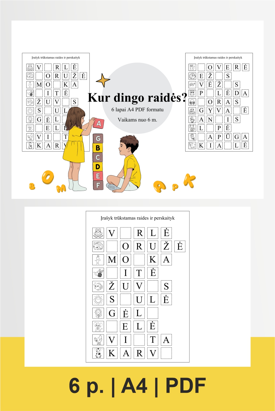 Užduočių rinkinys „Kur dingo raidės?“ (PDF)